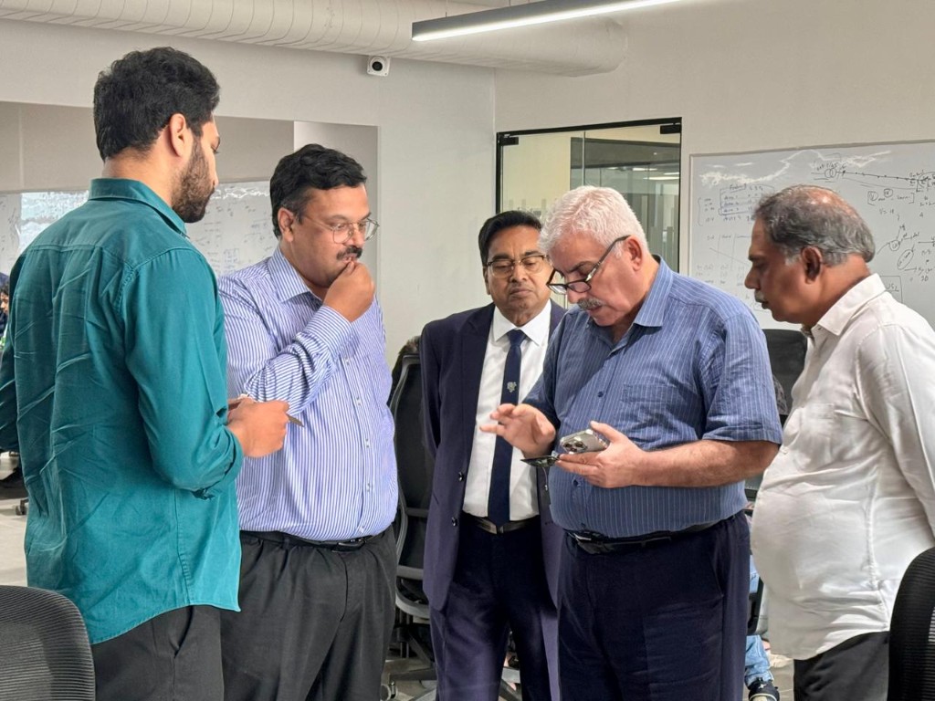 Team members collaborating in the office